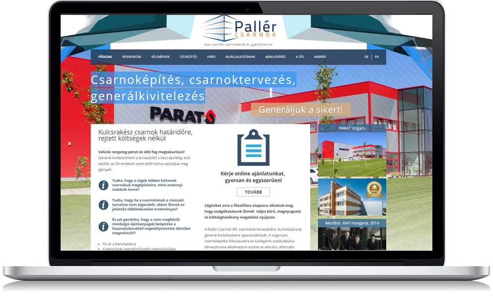 Pallér Csarnok weboldala